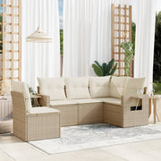 5-piece Loungeset with Cushions Poly Rattan Beige