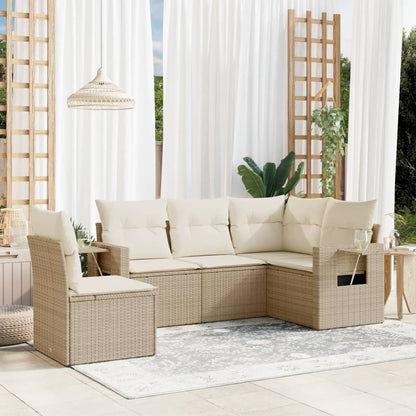 5-Delige Loungeset Met Kussens Poly Rattan Beige