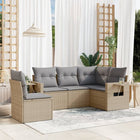 5-piece Loungeset with Cushions Poly Rattan Beige