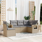 5-piece Loungeset with Cushions Poly Rattan Beige