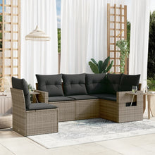 5-delige tuinbankset met kussens grijs poly rattan