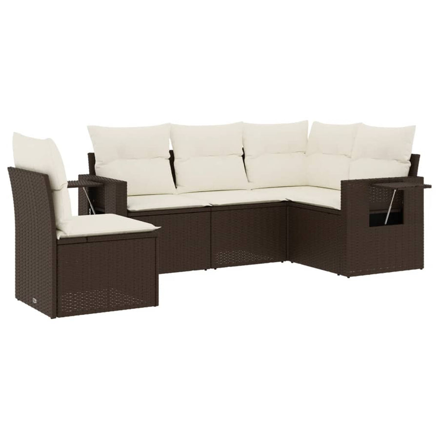 5-Delige Loungeset Met Kussens Poly Rattan Bruin