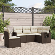 5-Piece Lounge Set with Cushions Poly Rattan Brown
