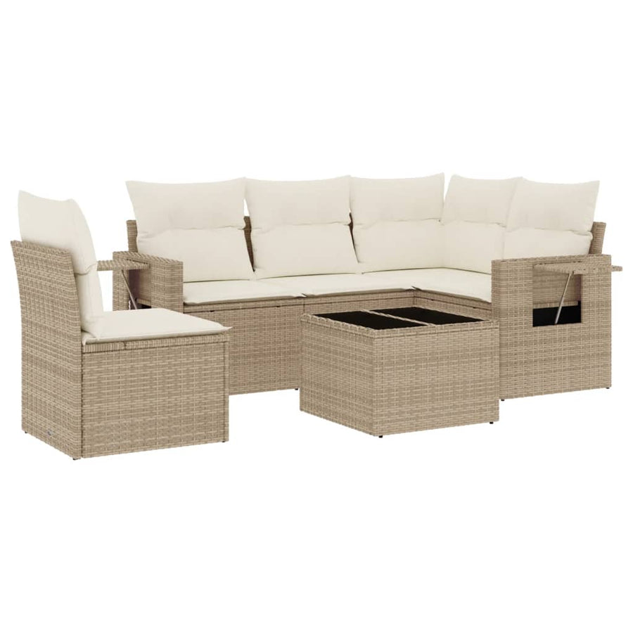 6-Delige Loungeset Met Kussens Poly Rattan Beige