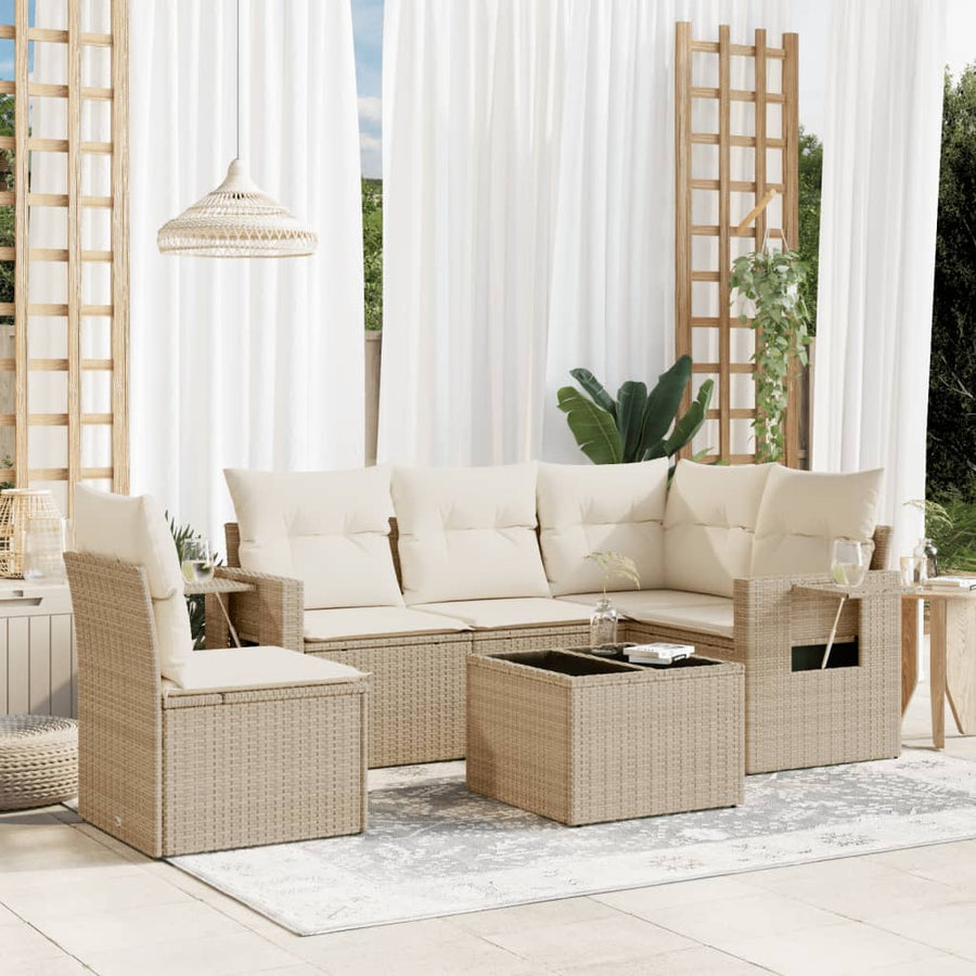 6-Delige Loungeset Met Kussens Poly Rattan Beige