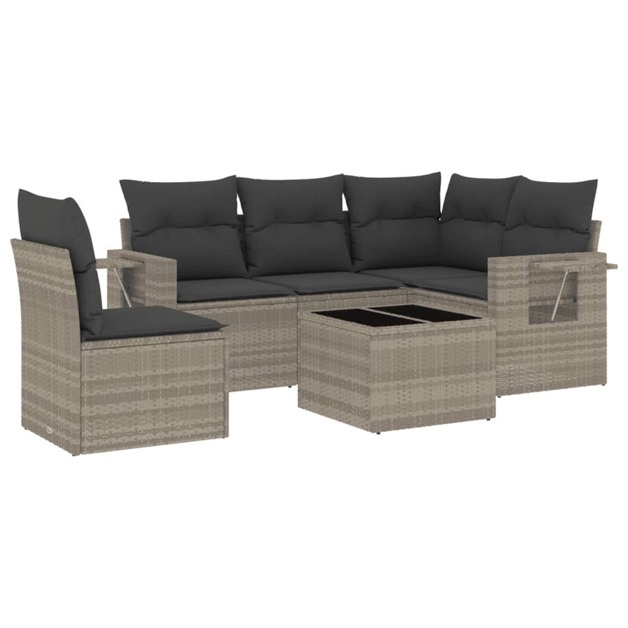 6-delige Loungeset met kussens poly rattan lichtgrijs