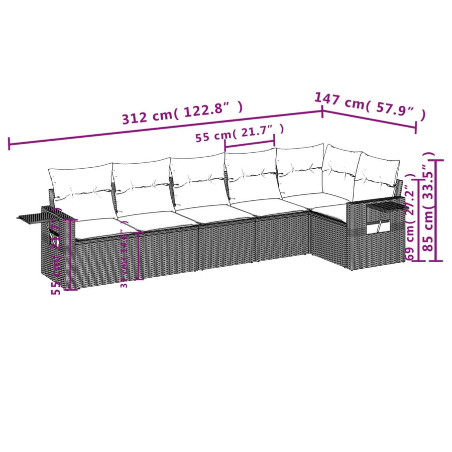 6-Delige Loungeset Met Kussens Poly Rattan Zwart
