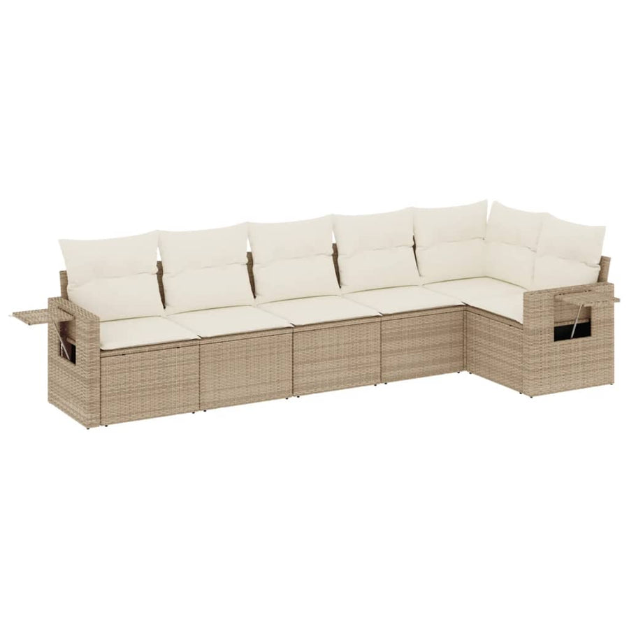 6-Delige Loungeset Met Kussens Poly Rattan Beige