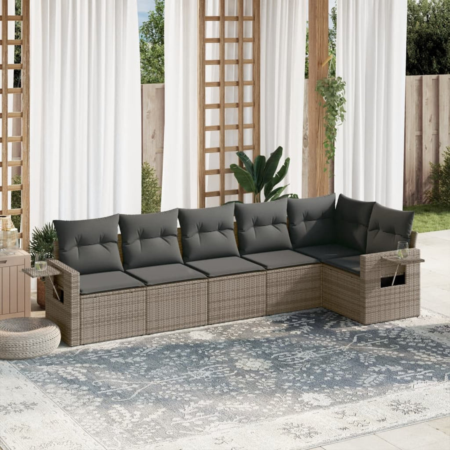 6-Delige Loungeset Met Kussens Poly Rattan Grijs