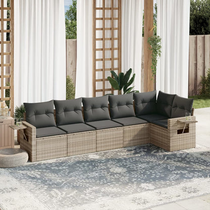 6-delige Loungeset met kussens poly rattan lichtgrijs