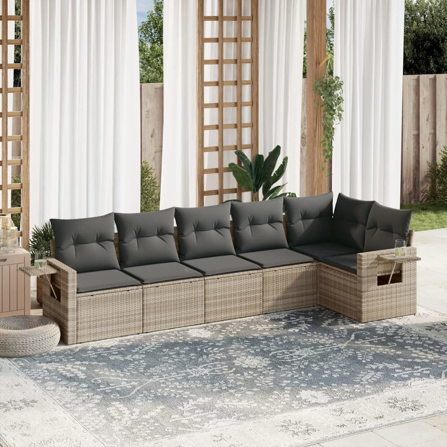 6-delige Loungeset met kussens poly rattan lichtgrijs
