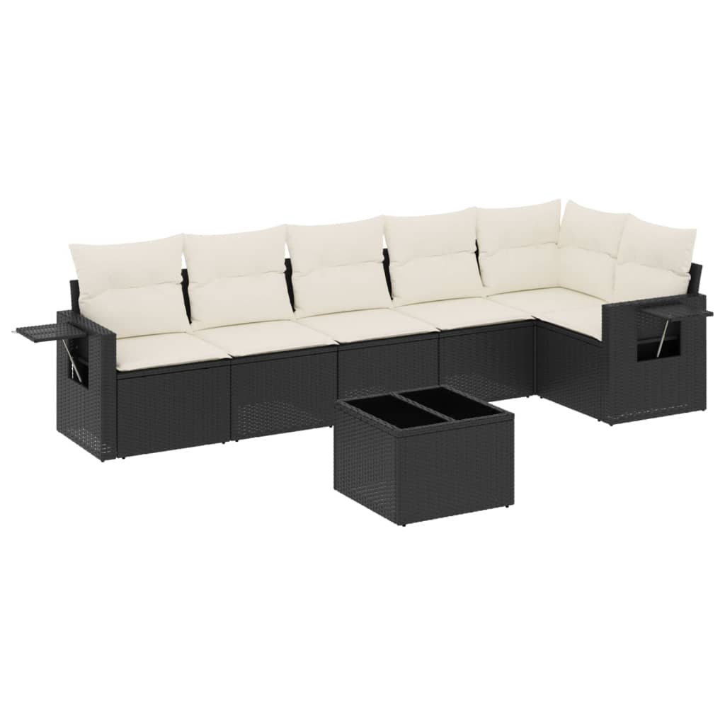7-Delige Loungeset Met Kussens Poly Rattan Zwart