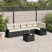 7-piece lounge set with cushions poly rattan black