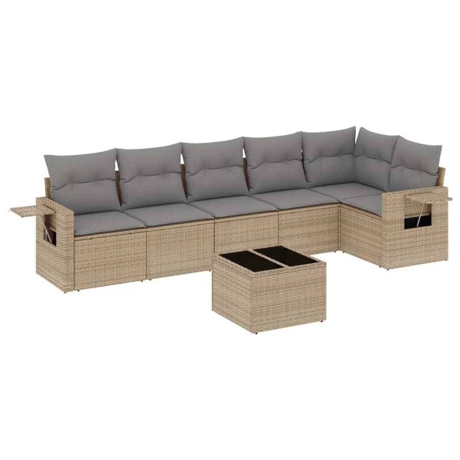 7-Delige Loungeset Met Kussens Poly Rattan Beige