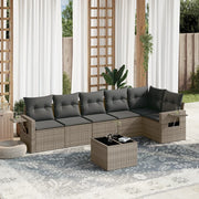 7-piece Lounge Set with Cushions poly rattan grey