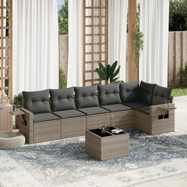 7-Delige Loungeset Met Kussens Poly Rattan Grijs