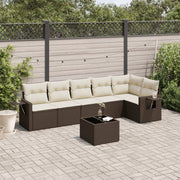 7-Piece Poly Rattan Lounge Set with Cushions Brown