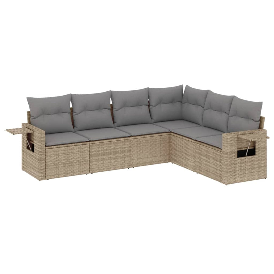 6-Delige Loungeset Met Kussens Poly Rattan Beige