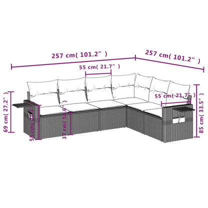 6-Delige Loungeset Met Kussens Poly Rattan Beige