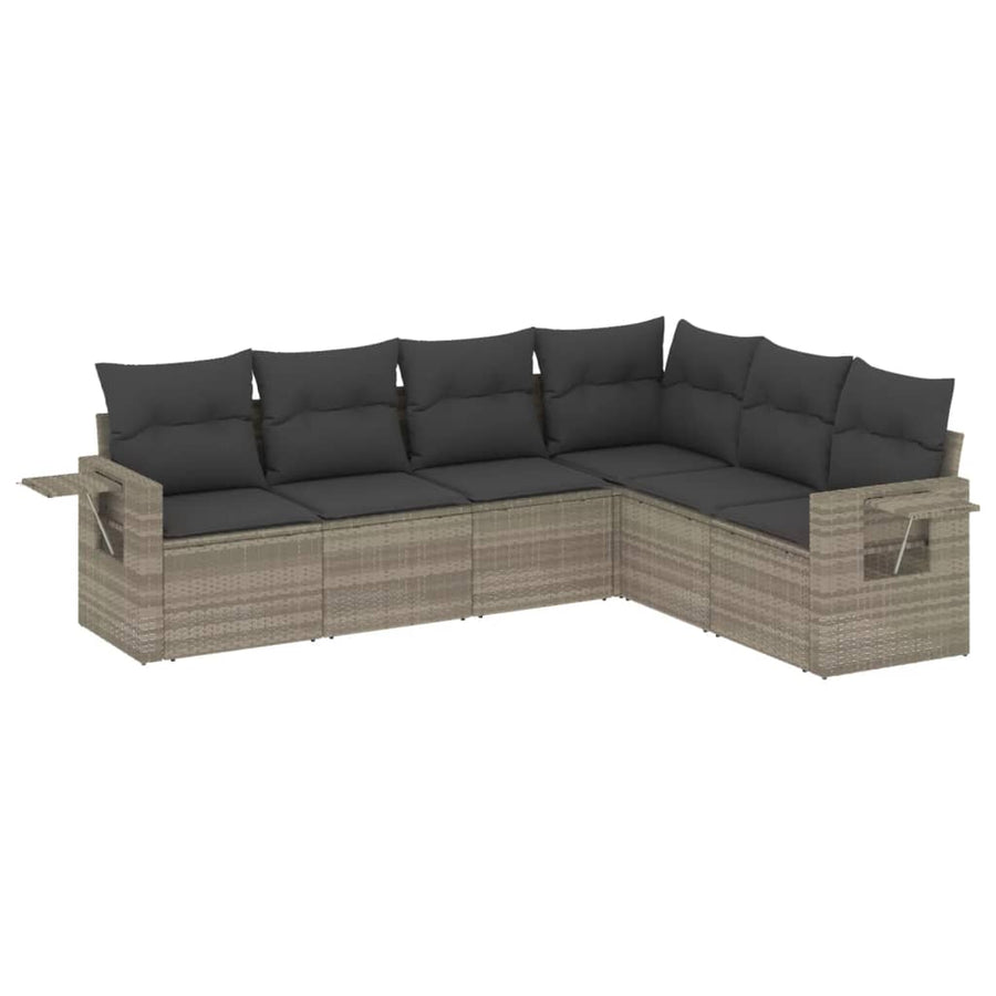 6-delige Loungeset met kussens poly rattan lichtgrijs