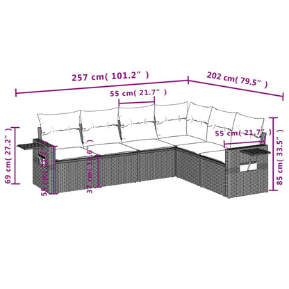 6-delige Loungeset met kussens poly rattan lichtgrijs