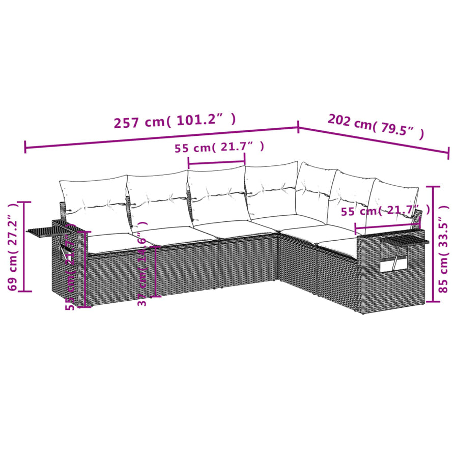 6-Delige Loungeset Met Kussens Poly Rattan Bruin