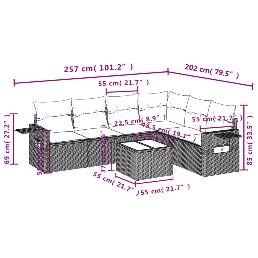 7-Delige Loungeset Met Kussens Poly Rattan Zwart