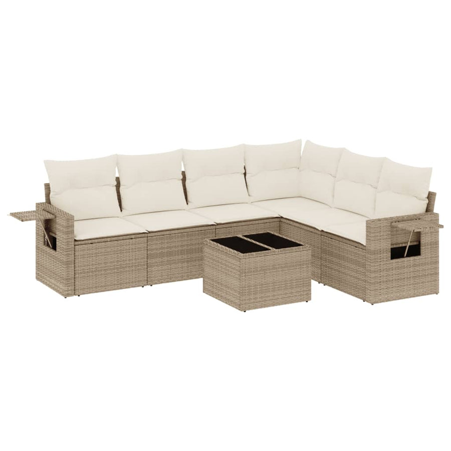 7-Delige Loungeset Met Kussens Poly Rattan Beige