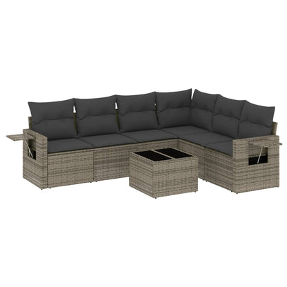 7-Delige Loungeset Met Kussens Poly Rattan Grijs