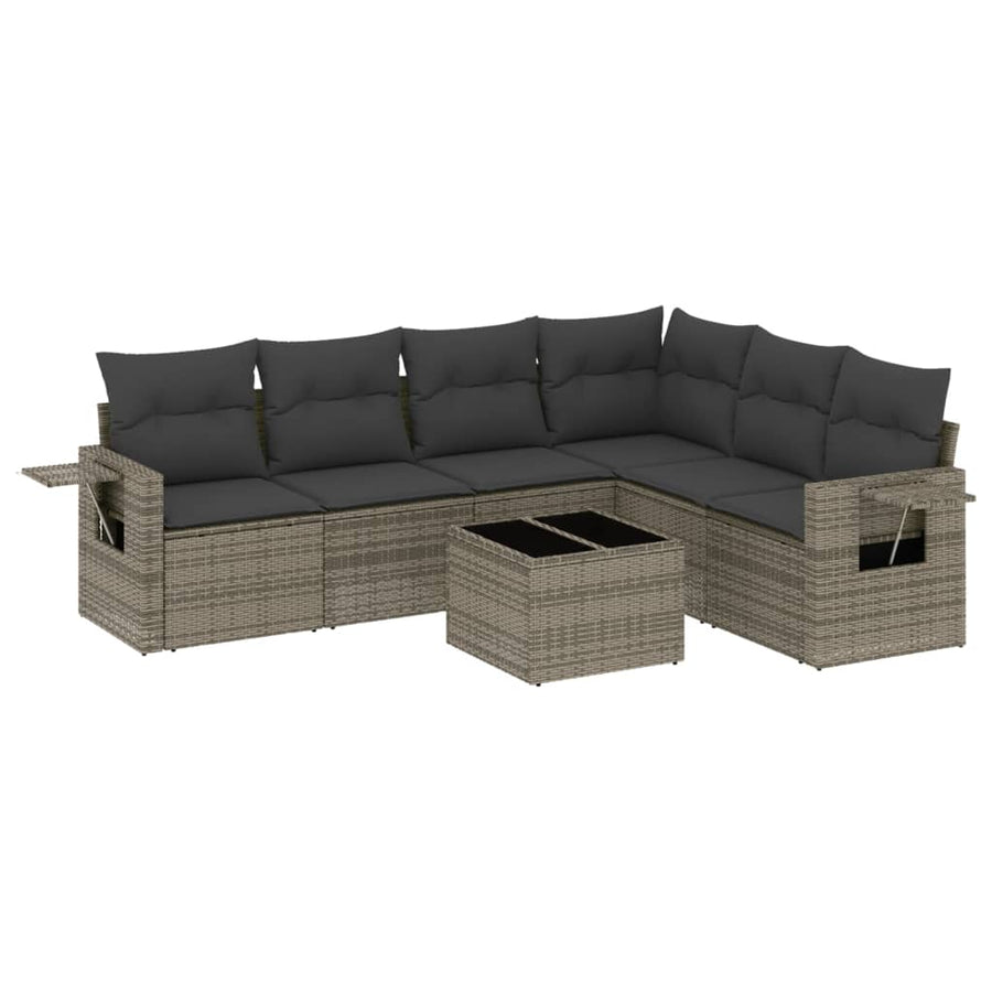 7-Delige Loungeset Met Kussens Poly Rattan Grijs