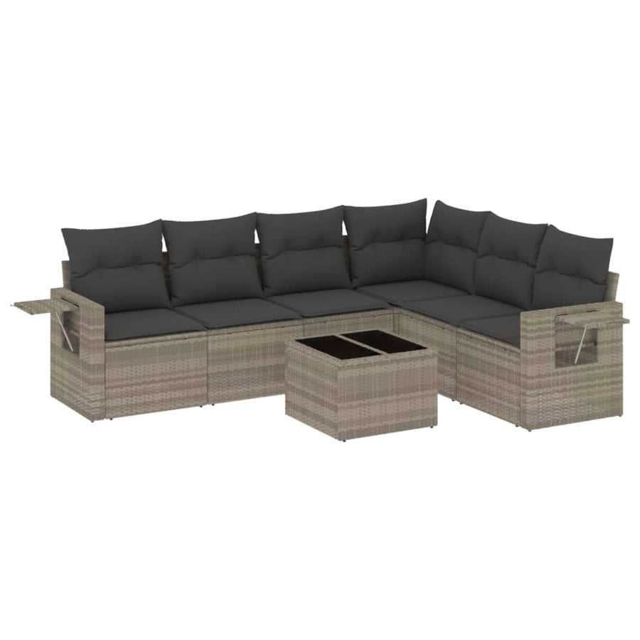 7-delige Loungeset met kussens poly rattan lichtgrijs