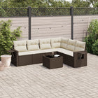 7-Piece Poly Rattan Lounge Set with Cushions Brown