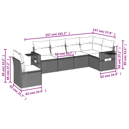 6-delige Loungeset met kussens poly rattan zwart 1 Zwart