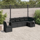 6-delige Loungeset met kussens poly rattan zwart 1 Zwart