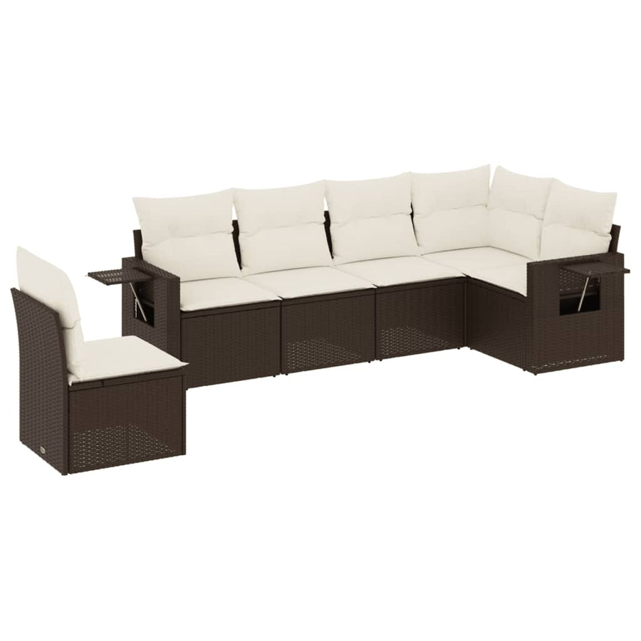 6-Delige Loungeset Met Kussens Poly Rattan Bruin