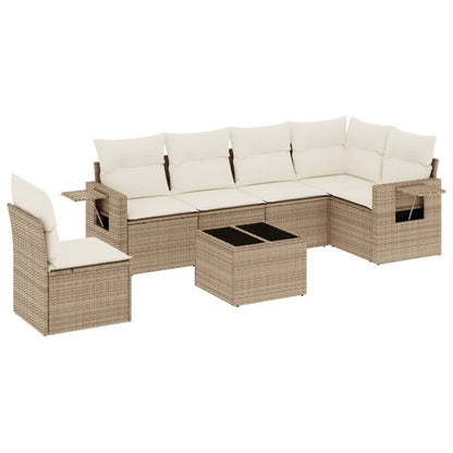 7-Delige Loungeset Met Kussens Poly Rattan Beige