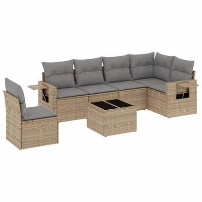 7-Delige Loungeset Met Kussens Poly Rattan Beige