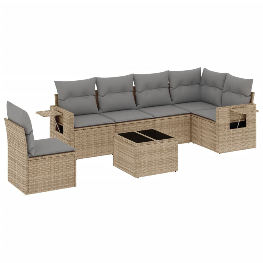 7-Delige Loungeset Met Kussens Poly Rattan Beige
