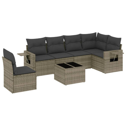 7-Delige Loungeset Met Kussens Poly Rattan Grijs