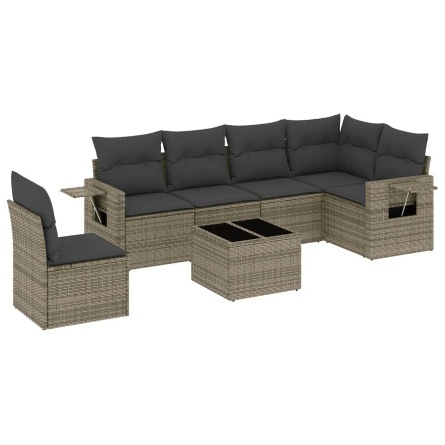 7-Delige Loungeset Met Kussens Poly Rattan Grijs