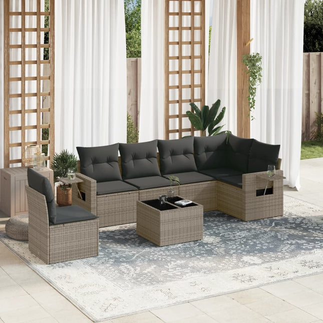 7-Delige Loungeset Met Kussens Poly Rattan Grijs