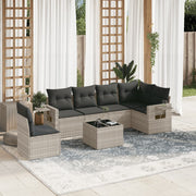 Loungeset 7-delig poly rattan lichtgrijs
