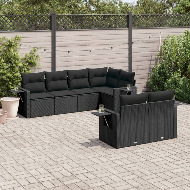 7-Delige Loungeset Met Kussens Poly Rattan Zwart