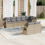 8-piece Lounge Set with Cushions Poly Rattan Beige
