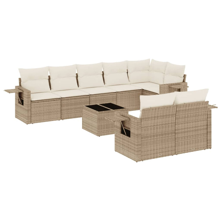 9-Delige Loungeset Met Kussens Poly Rattan Beige