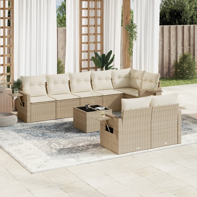 9-Delige Loungeset Met Kussens Poly Rattan Beige