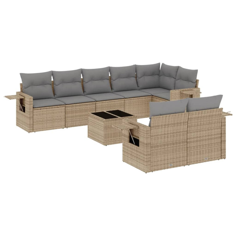 9-Delige Loungeset Met Kussens Poly Rattan Beige
