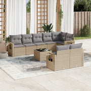 9-piece Lounge Set with Cushions Poly Rattan Beige