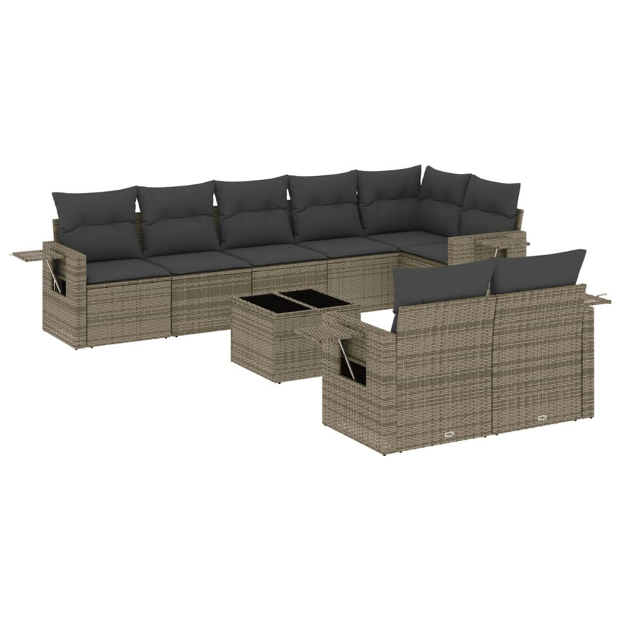 9-Delige Loungeset Met Kussens Poly Rattan Grijs