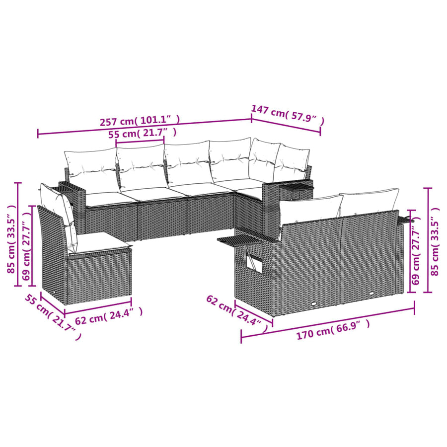 8-Delige Loungeset Met Kussens Poly Rattan Zwart